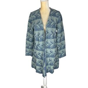 Sundance Cardigan Sweater Coat Lambswool Blue Green Geo Size PL Large Petite NWT
